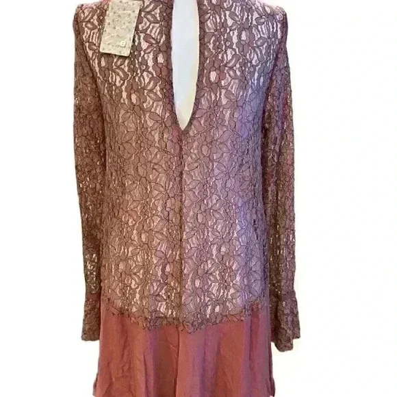 FREE PEOPLE Secret Origins Lace Tunic Dusty Mauve Size Small New With Tags - Picture 10 of 10